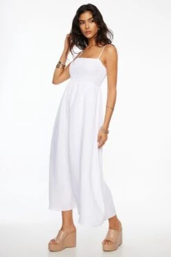 Dynamite Neve Linen Maxi Dress In Bright White