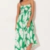 Dynamite Neve Linen Maxi Dress In Green & Ivory Leaves