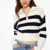 Dynamite Mock Neck Zip Sweater In Snow White & Sky Captain Stripes