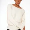 Dynamite Long Sleeve Boat Neck Sweater In Sea Salt Beige