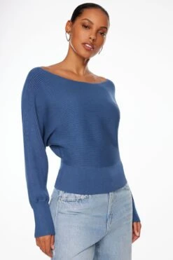 Dynamite Long Sleeve Boat Neck Sweater In Ensign Blue
