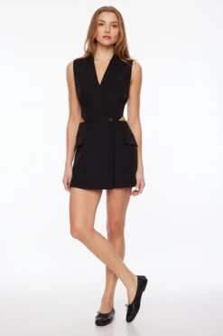 Dynamite Rowan Cut Out Blazer Romper In Jet Black