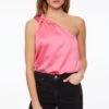 Dynamite One Shoulder Satin Bodysuit In Fandango Pink