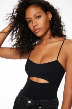 Dynamite Sweetheart Cut Out Bodysuit In Jet Black