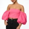 Dynamite Madison Off Shoulder Poplin Sleeve Top In Fandango Pink
