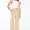 Dynamite Belted Wide Leg Pants In Almond Tan Beige