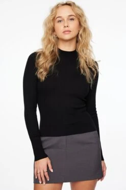 Dynamite Long Sleeve Mock Neckline Sweater In Jet Black