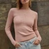 Dynamite Long Sleeve Mock Neckline Sweater In Misty Rose Pink