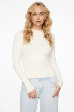 Dynamite Long Sleeve Mock Neckline Sweater In Sea Salt Beige