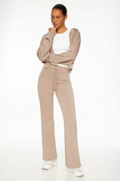Dynamite Scuba Flared Jogger Pants In Cinder Beige