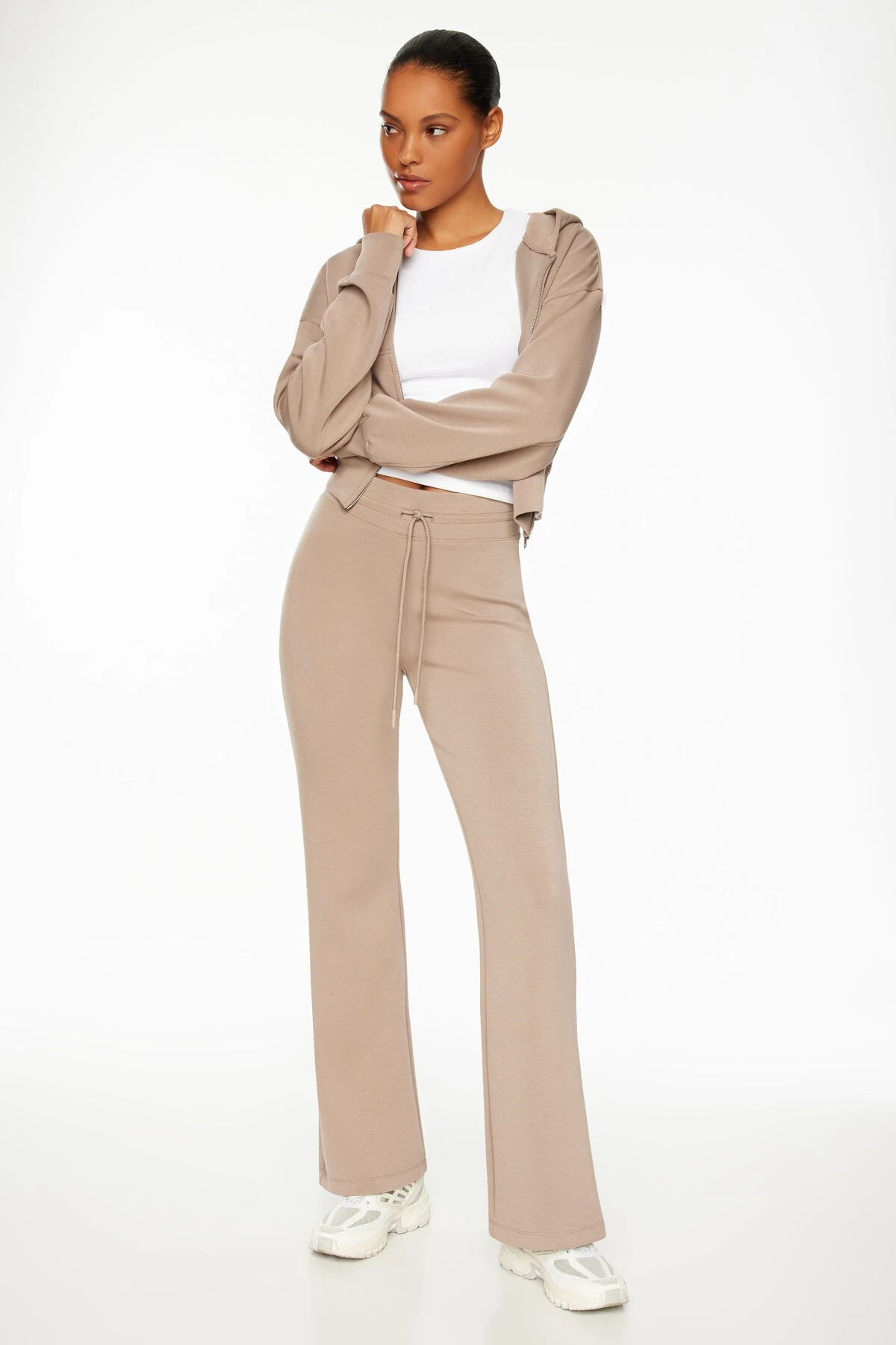 Dynamite Scuba Flared Jogger Pants In Cinder Beige
