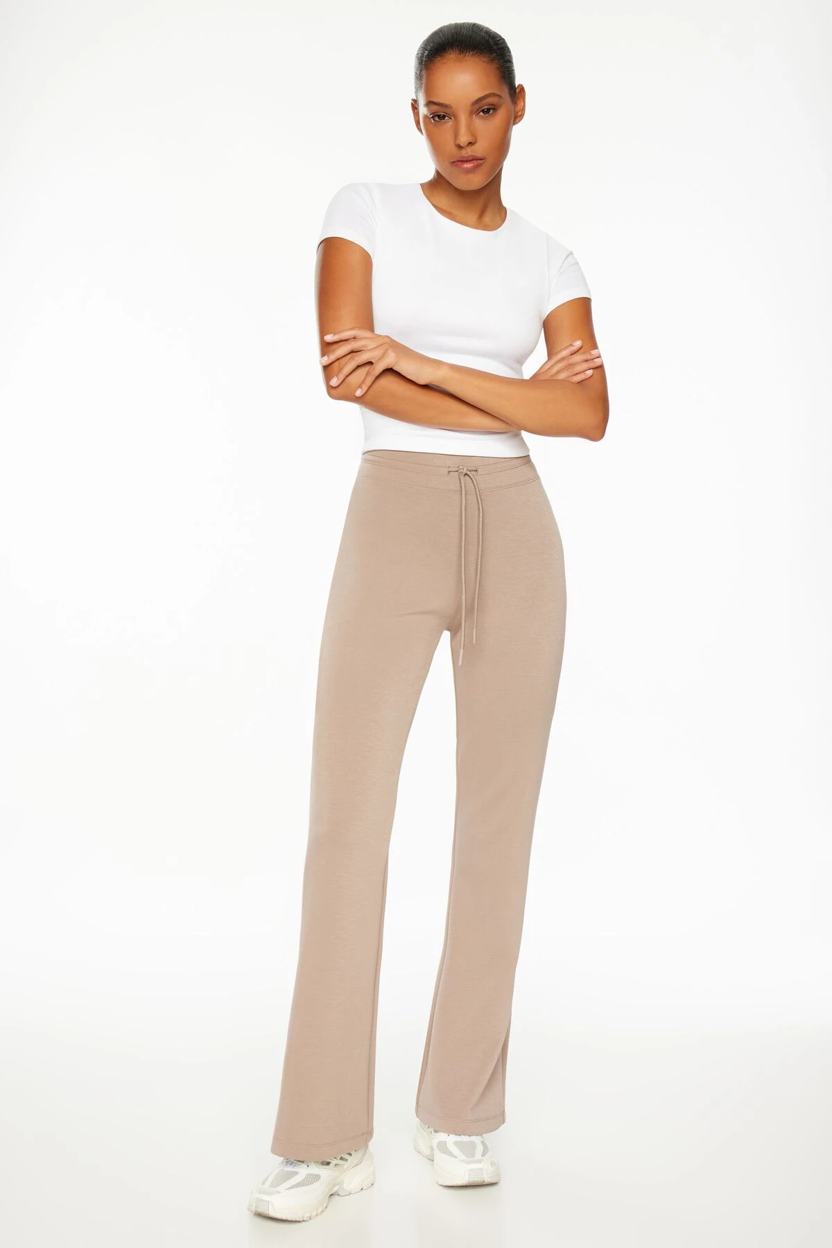 Dynamite Scuba Flared Jogger Pants In Cinder Beige - Image 2