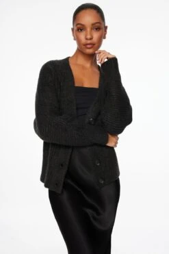 Dynamite Dolman Sleeve Cardigan In Lead Grey Melange