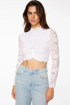 Dynamite Long Sleeve Mock Neck Top In Bright White