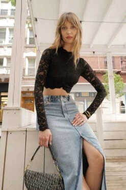 Dynamite Long Sleeve Mock Neck Top In Jet Black