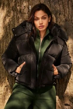 Dynamite Lustre Puff ™ Short Puffer Jacket In Jet Black