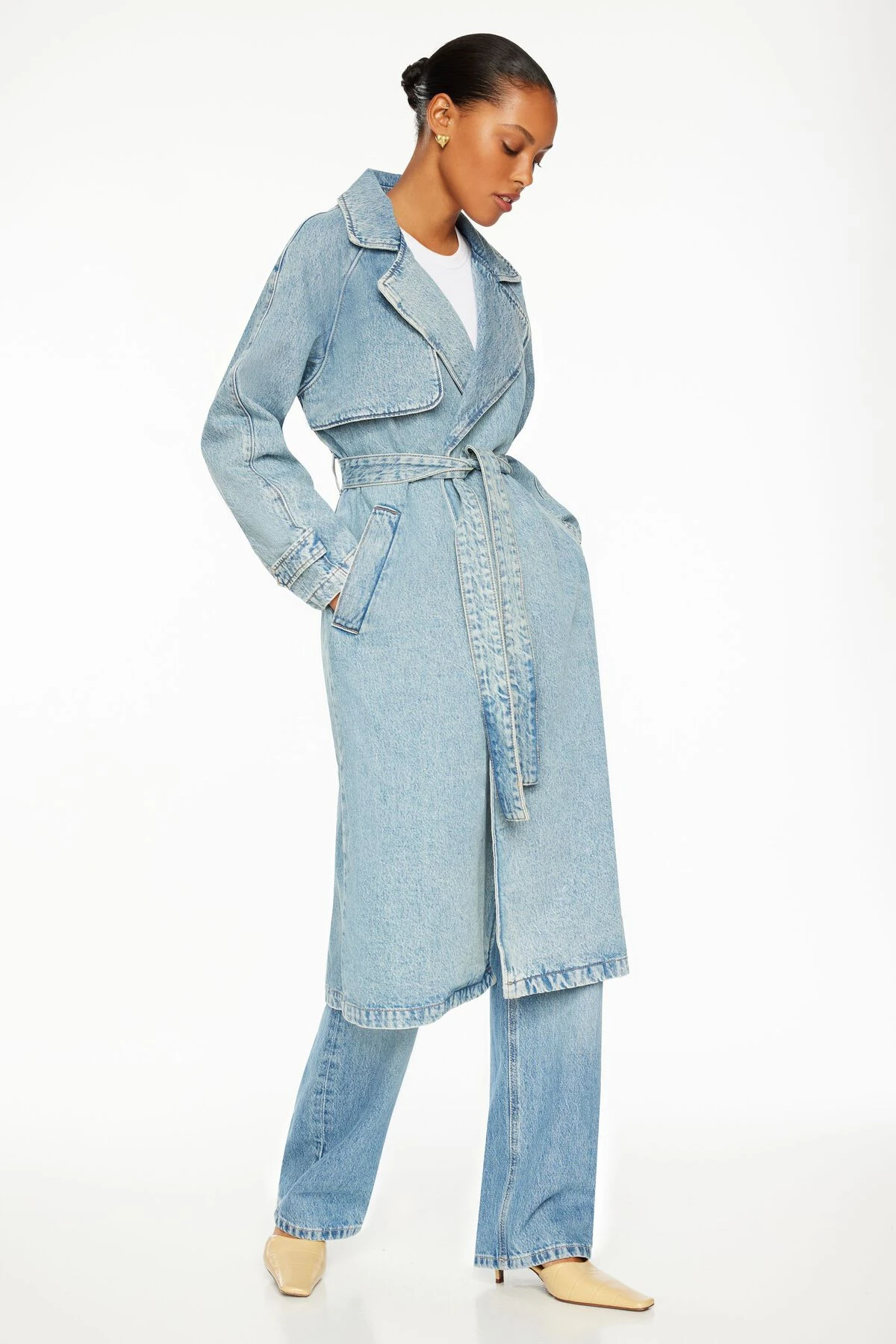 Dynamite Denim Trench Coat In Indigo Medium Light