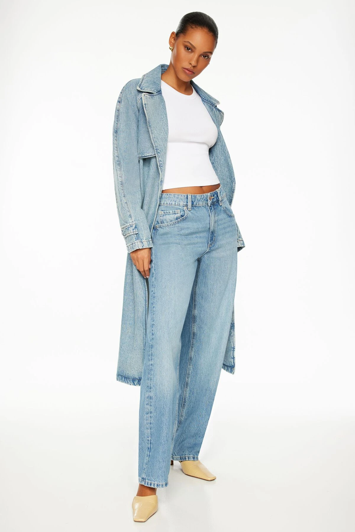 Dynamite Denim Trench Coat In Indigo Medium Light - Image 2