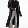 Dynamite Military Faux Leather Trench Coat In Jet Black
