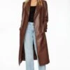 Dynamite Military Faux Leather Trench Coat In French Roast Brown