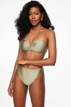 Dynamite High Waisted Cheeky Bikini Bottom In Soft Moss Green