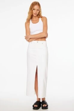 Dynamite Denim Maxi Skirt In Bright White