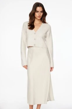 Dynamite Melody Satin Slip Midi Skirt In Pebble Gray