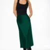 Dynamite Melody Satin Slip Midi Skirt In Jewel Green