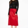 Dynamite Melody Satin Slip Midi Skirt In Fiesta Red