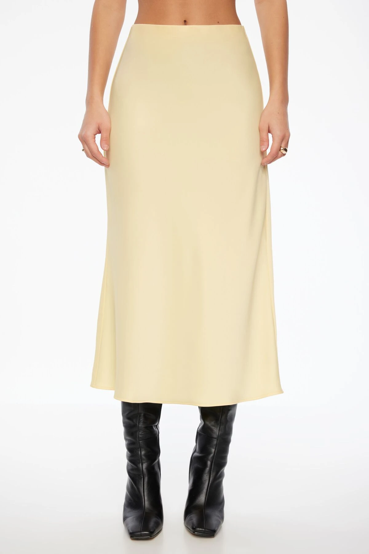 Dynamite Melody Satin Slip Midi Skirt In Candied Citrus Yellow - Image 4