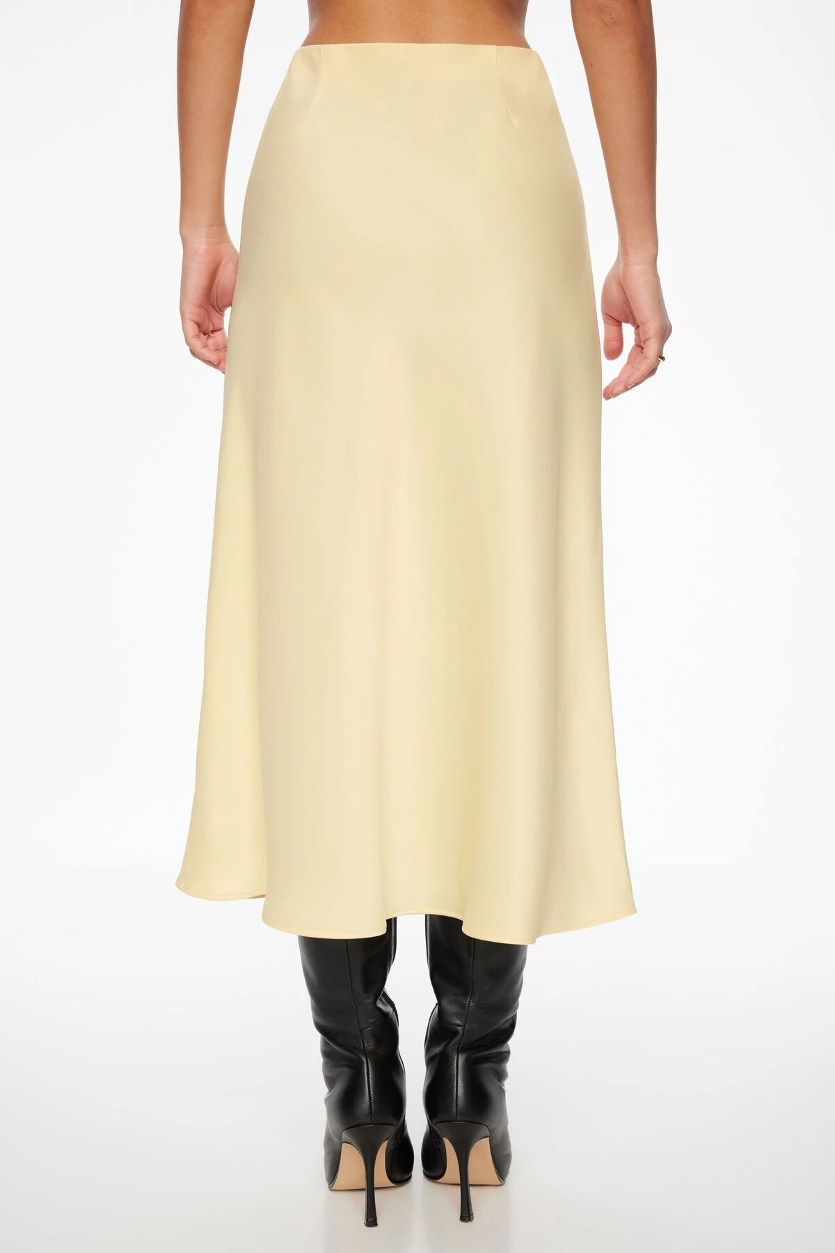 Dynamite Melody Satin Slip Midi Skirt In Candied Citrus Yellow - Image 5