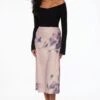 Dynamite Melody Satin Slip Midi Skirt In Pink Floral