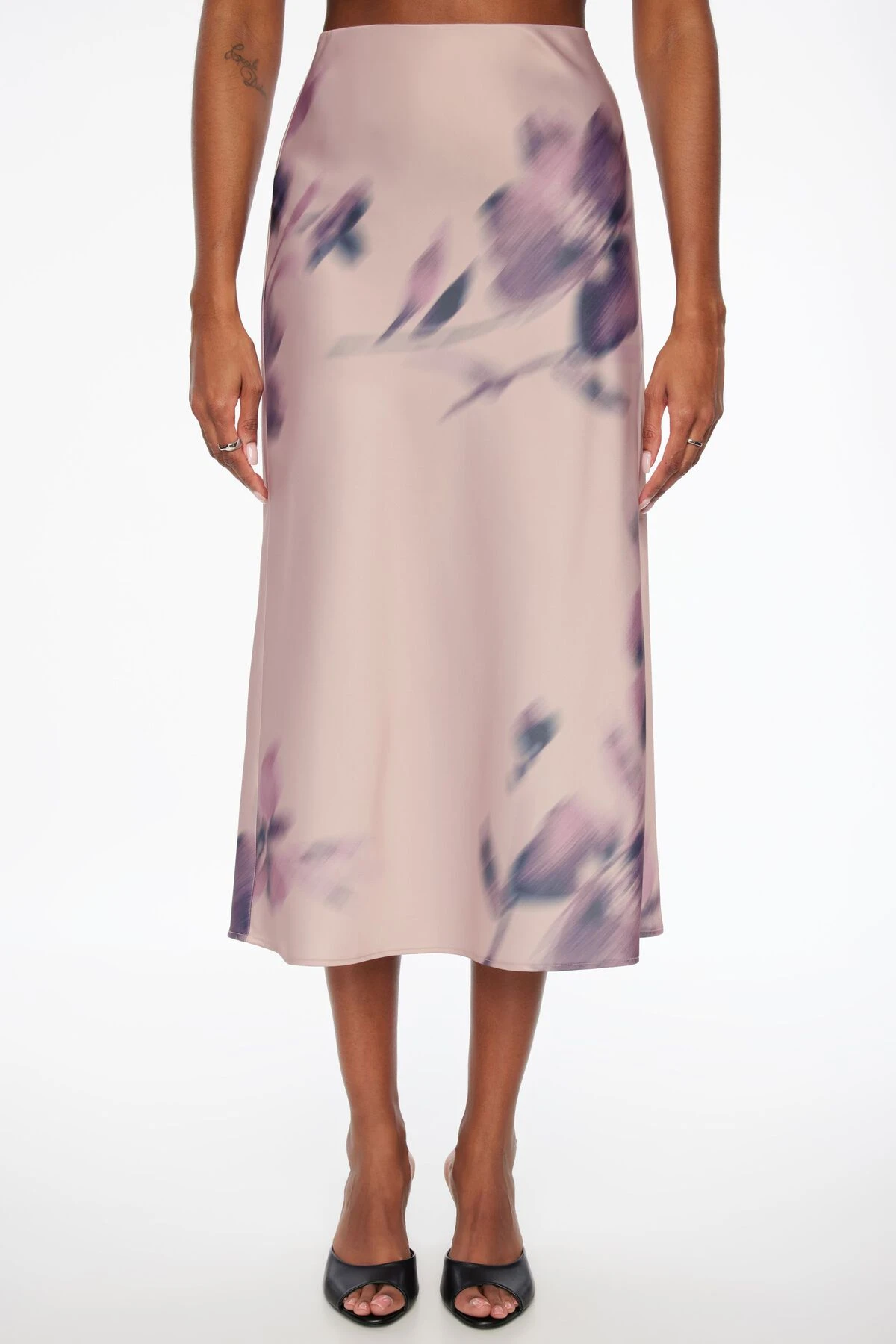 Dynamite Melody Satin Slip Midi Skirt In Pink Floral - Image 2