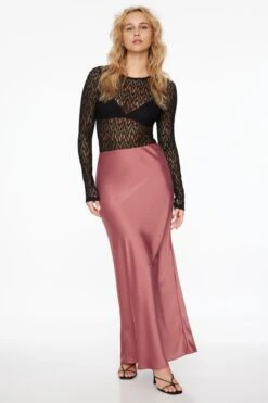 Dynamite Melody Satin Slip Maxi Skirt In Deco Rose Pink