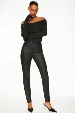 Dynamite Kate Coated Skinny Jeans In Dark Black