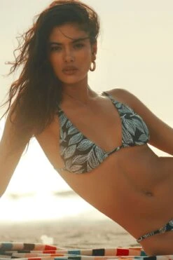 Dynamite Triangle Bikini Top In Black & White Leaf Print