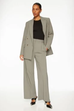 Dynamite Eversleek | Ellie Pleated Wide Leg Pants In Rainstorm Grey