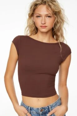 Dynamite Skye Sculpt Open Back Top In French Roast Brown