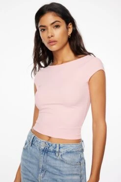 Dynamite Skye Sculpt Open Back Top In Fairy Tale Pink