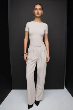 Dynamite Pleated Straight Leg Pants In Ashes Of Roses Beige