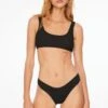 Dynamite Smocked Boomerang Bikini Bottom In Jet Black