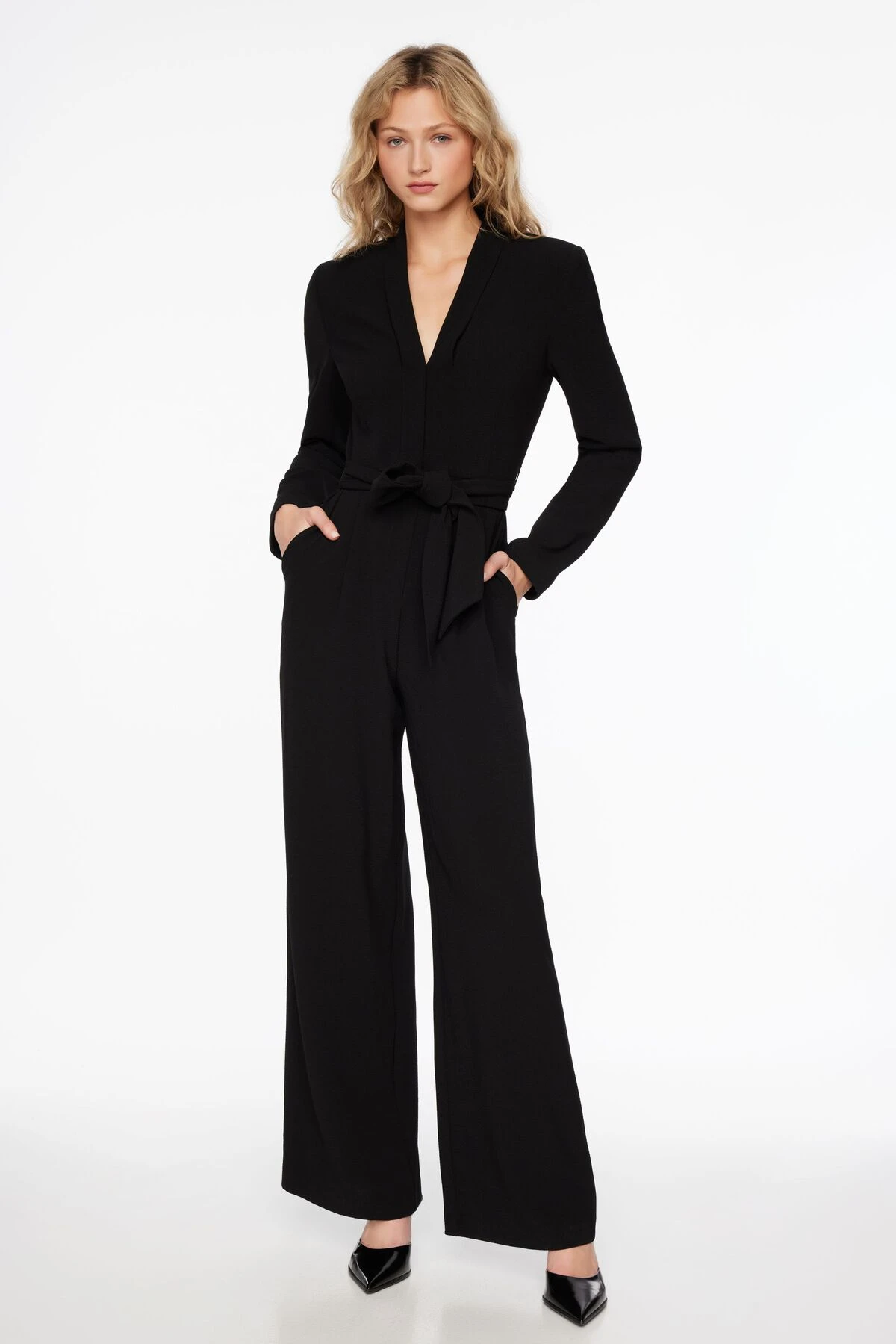 Dynamite Rania Belted Blazer Jumpsuit In Jet Black - Image 2