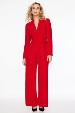 Dynamite Rania Belted Blazer Jumpsuit In Fiesta Red