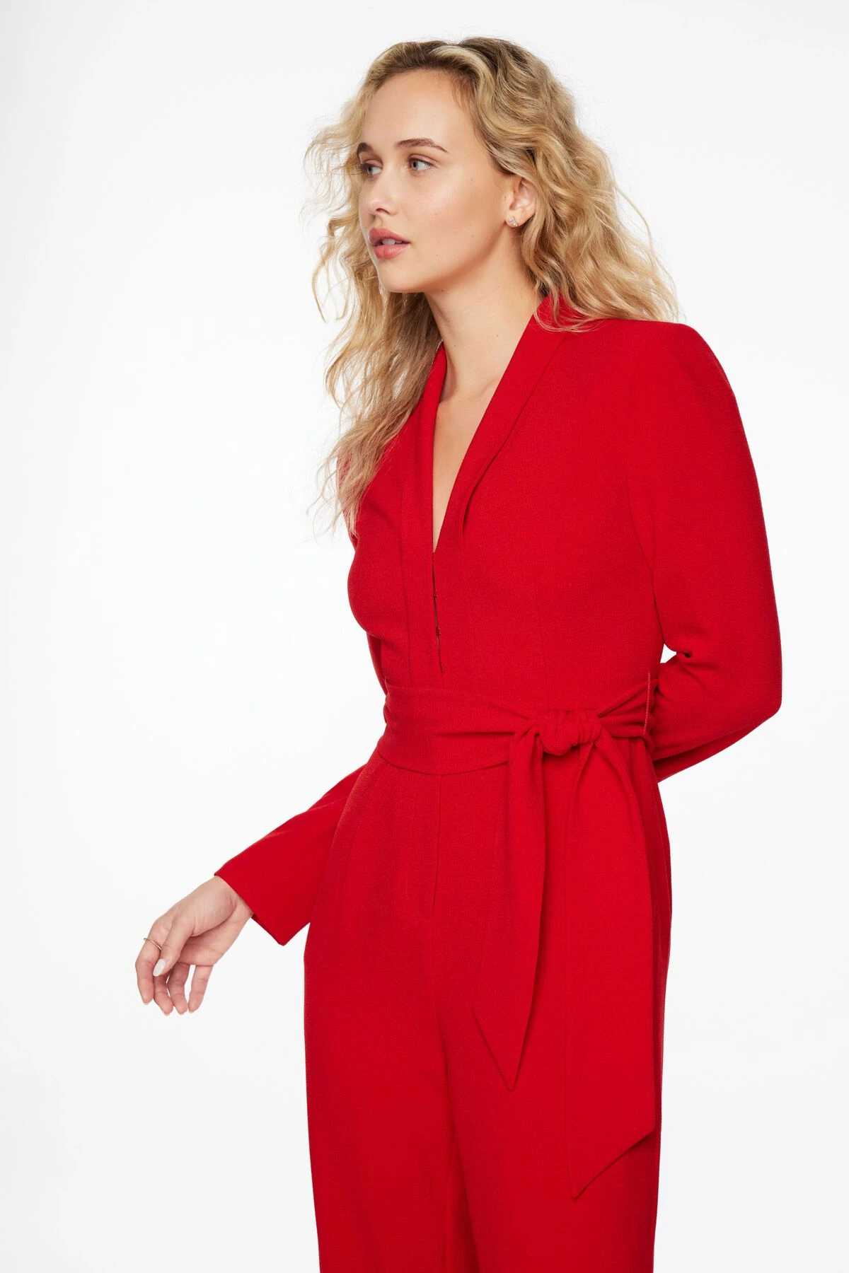 Dynamite Rania Belted Blazer Jumpsuit In Fiesta Red - Image 2