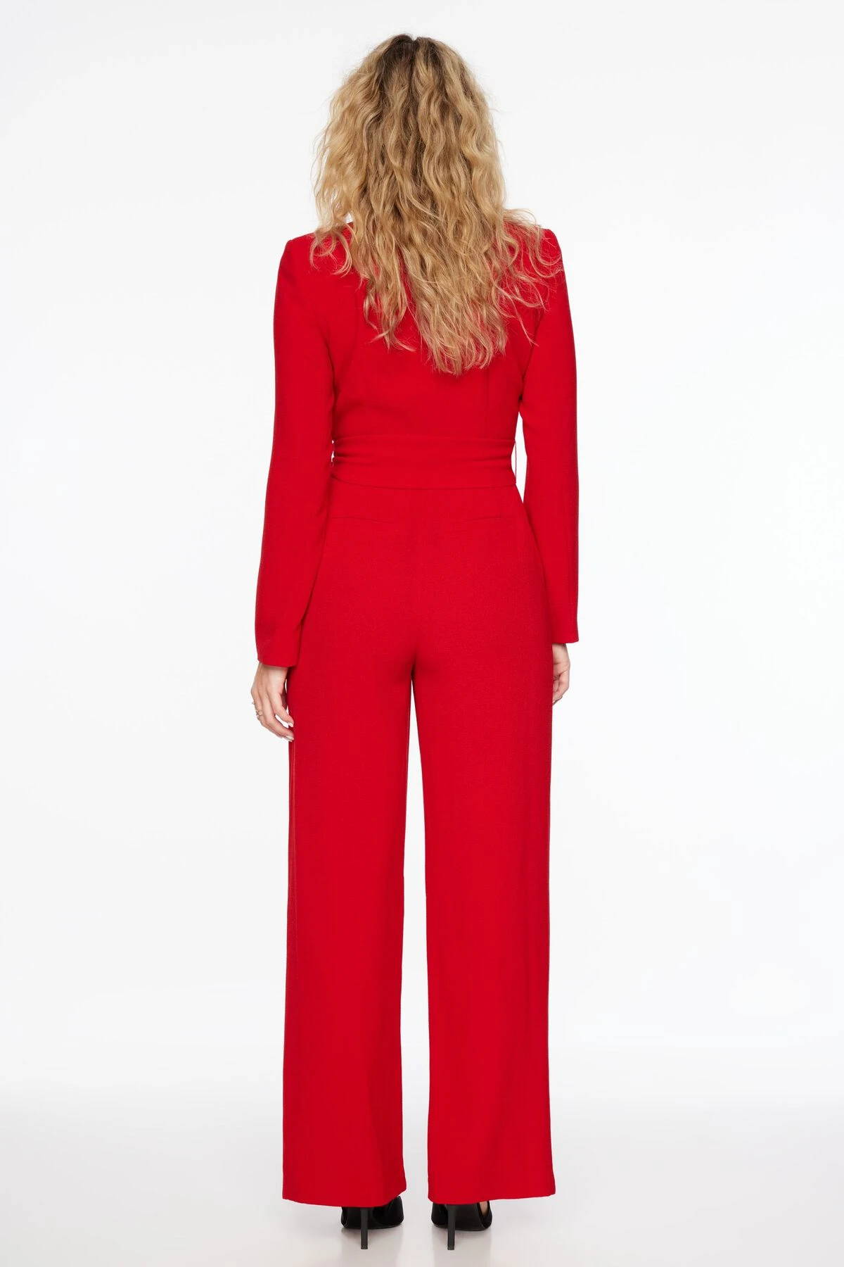 Dynamite Rania Belted Blazer Jumpsuit In Fiesta Red - Image 3