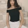 Dynamite Layla Off Shoulder Ribbed Top In Jet Black