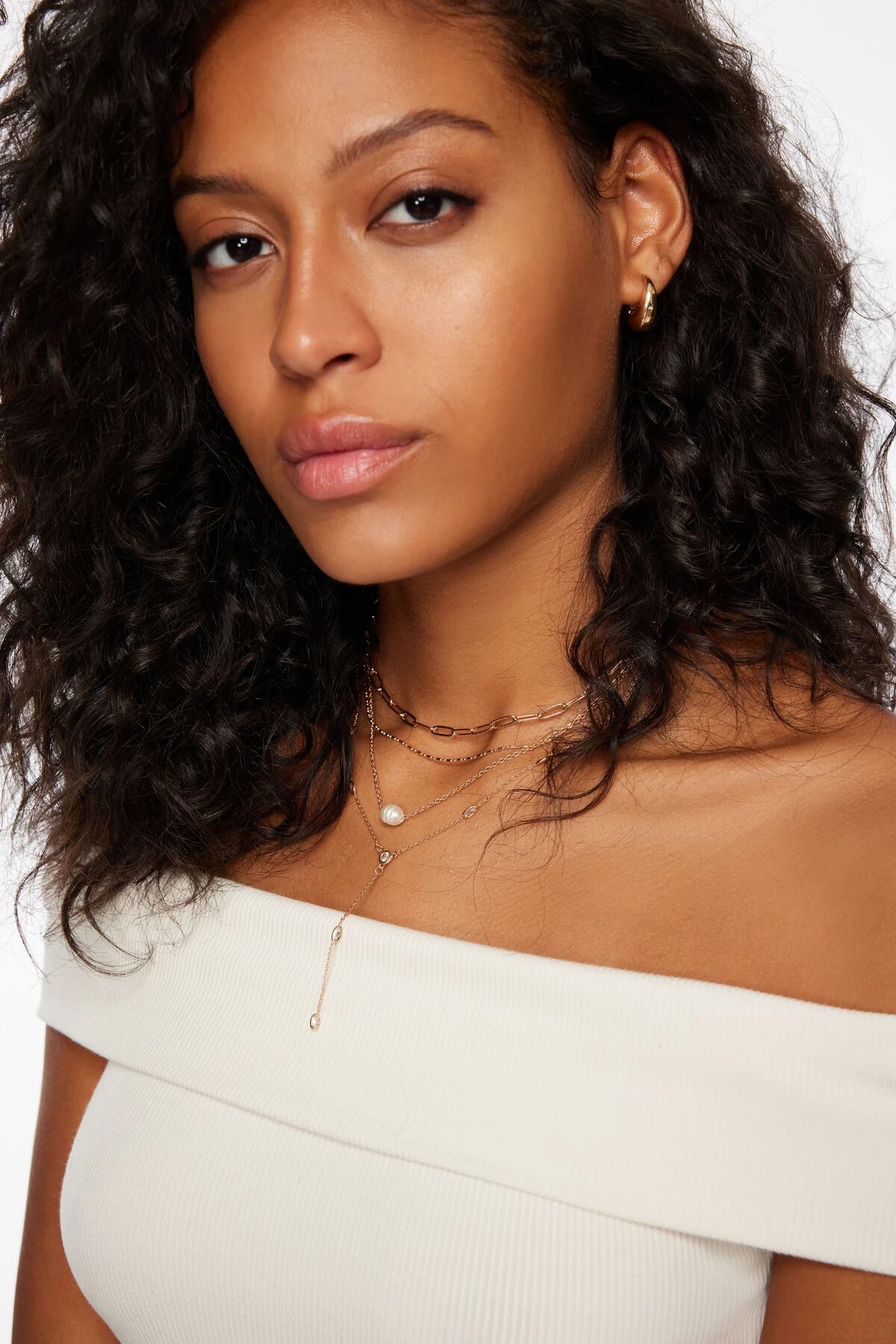 Dynamite Layla Off Shoulder Ribbed Top In Sea Salt Beige - Image 3