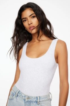 Dynamite Nessa Sleeveless Ribbed Bodysuit In Spring Grey Mix