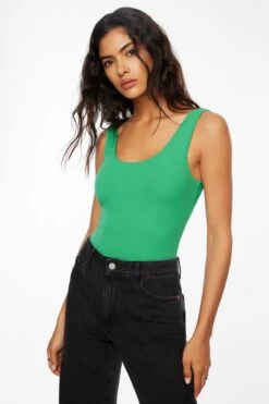 Dynamite Nessa Sleeveless Ribbed Bodysuit In Amazonia Green