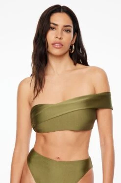 Dynamite One Shoulder Bikini Top In Capulet Olive Green